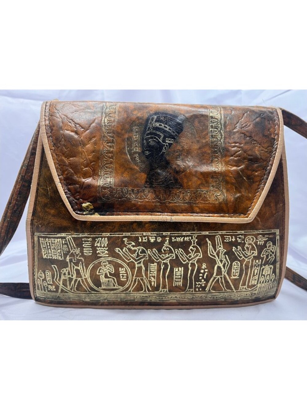 Vintage Egyptian Nefertiti Hieroglyph Crossbody Bag